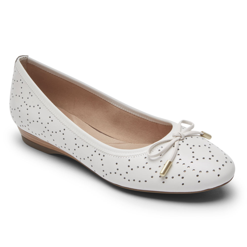 Zapatos Bajos Rockport Mujer Mexico - Total Motion Shea Perforated Bow Blancos - WRAEB9136